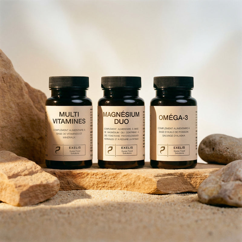 Trio Exelis Essentiel Magnesium Multivitamines Omega 3 complements alimentaires