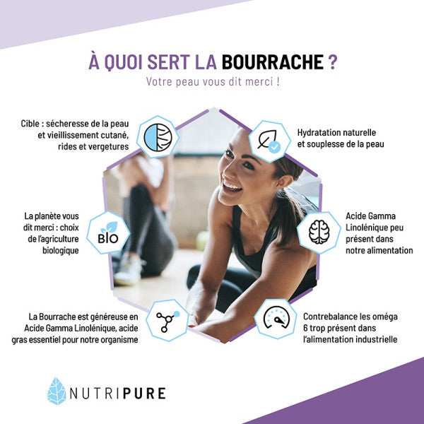 Huile de Bourrache Bio Nutripure - Acide Gamma Linolénique (GLA)