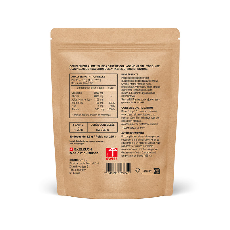 6-PACK Collagene marino idrolizzato – Acido Ialuronico & Cofattori – Aroma Mango