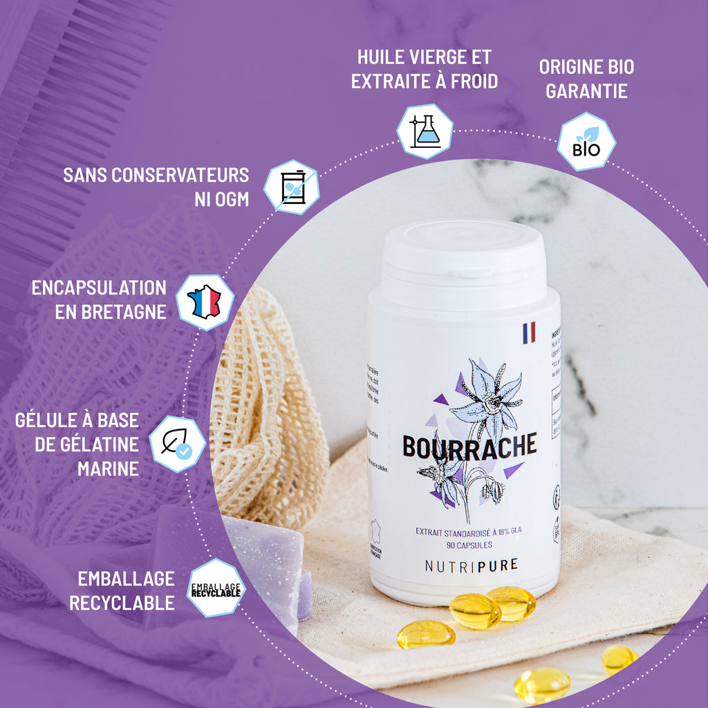 Huile de Bourrache Bio Nutripure - Acide Gamma Linolénique (GLA)