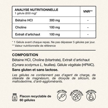 DIGE-R – Bétaïne HCl - Complément Digestion Difficile et Détox Foie