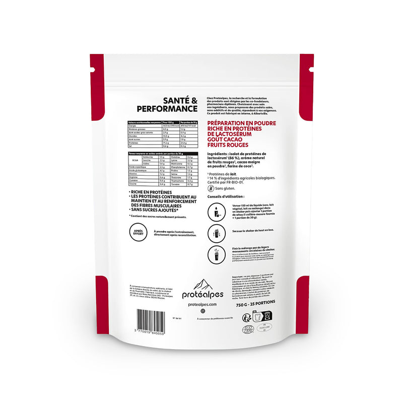 Whey Protein Cocoa Red Fruits Protéalpes No Added Sugars