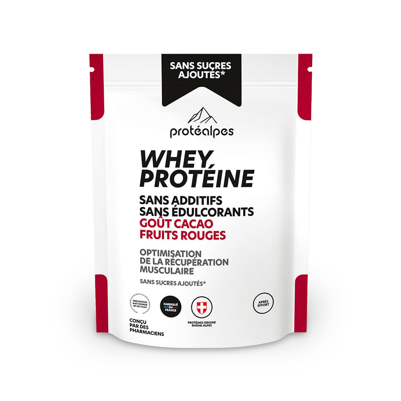 Whey Protein Cocoa Red Fruits Protéalpes No Added Sugars