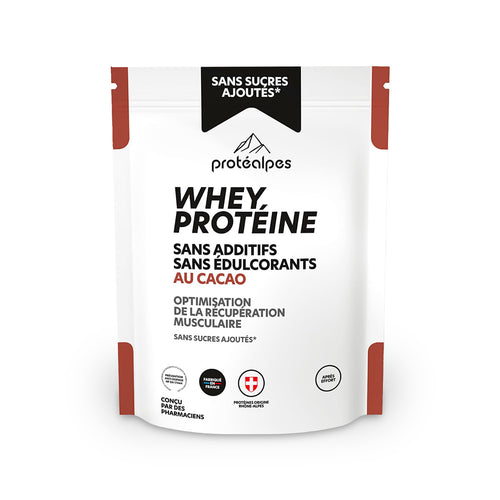 WHEY sans sucre ajouté cacao Protéalpes 750g face