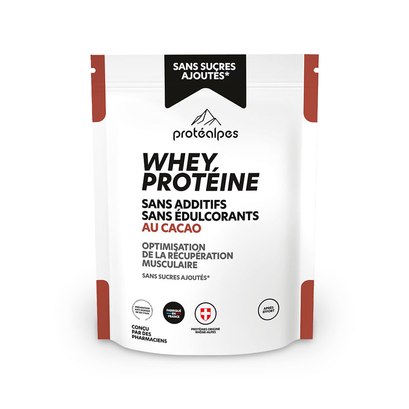 WHEY sans sucre ajouté cacao Protéalpes 750g face