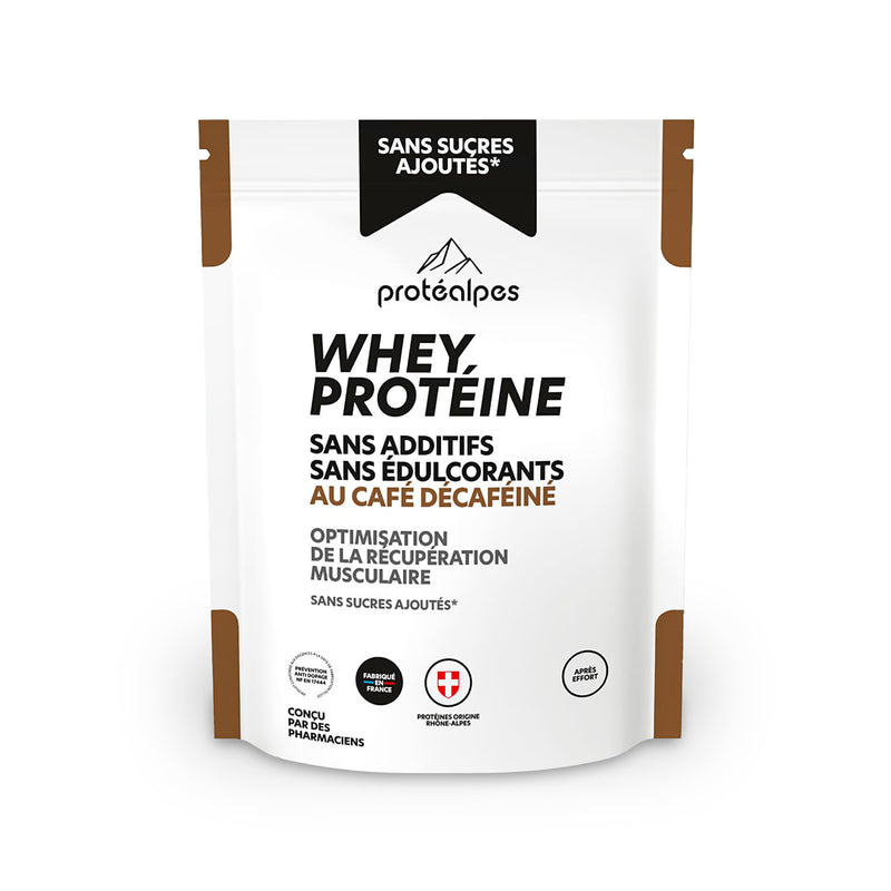 Whey proteina caffè decaffeinato Protéalpes senza zuccheri aggiunti
