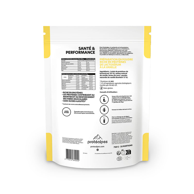 Whey protéine vanille Protéalpes sans sucres ajoutés