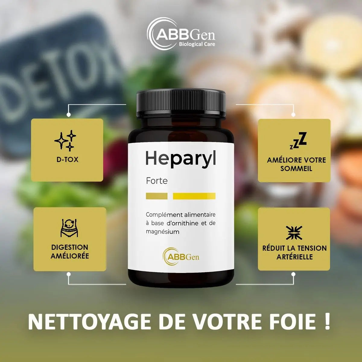 HEPARYL 1000mg - Nettoyage du foie - Amélioration sommeil - Ornithine - Magnésium